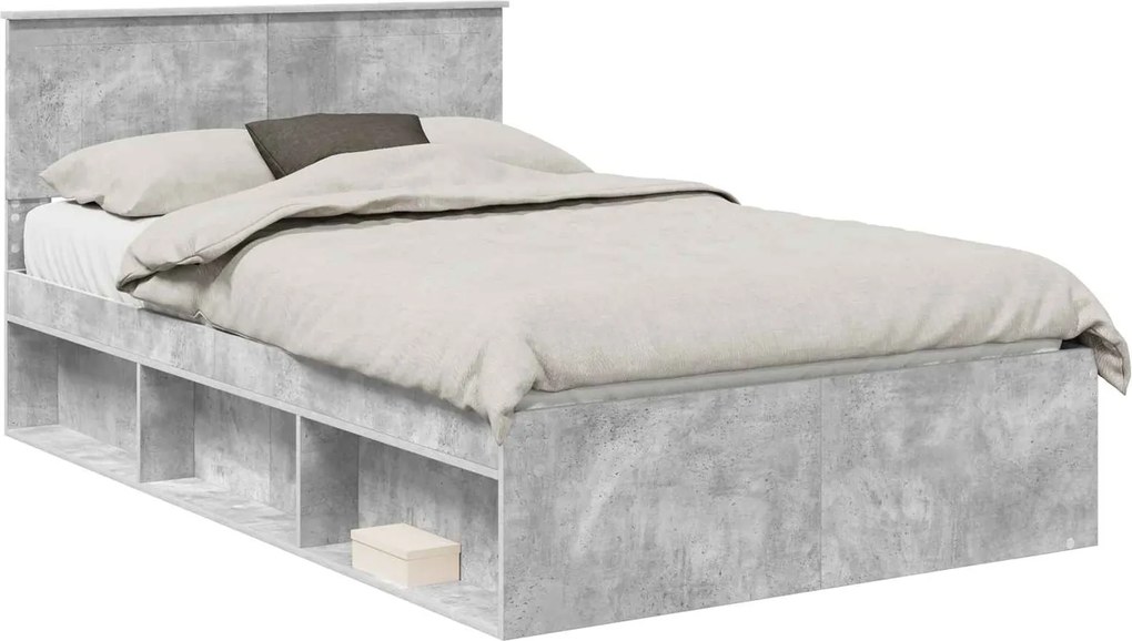 vidaXL Cadru de pat cu headboard Beton 120 x 200 cm Lemn de pin masiv