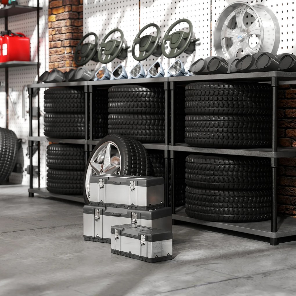 HOMCOM Set de 3 cutii pentru scule, oțel inoxidabil, plastic, culoare argintie | Aosom Romania