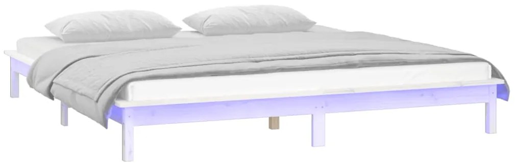 Cadru de pat cu LED, dublu 4FT6, alb, 135x190 cm, lemn masiv Alb, 135 x 190 cm