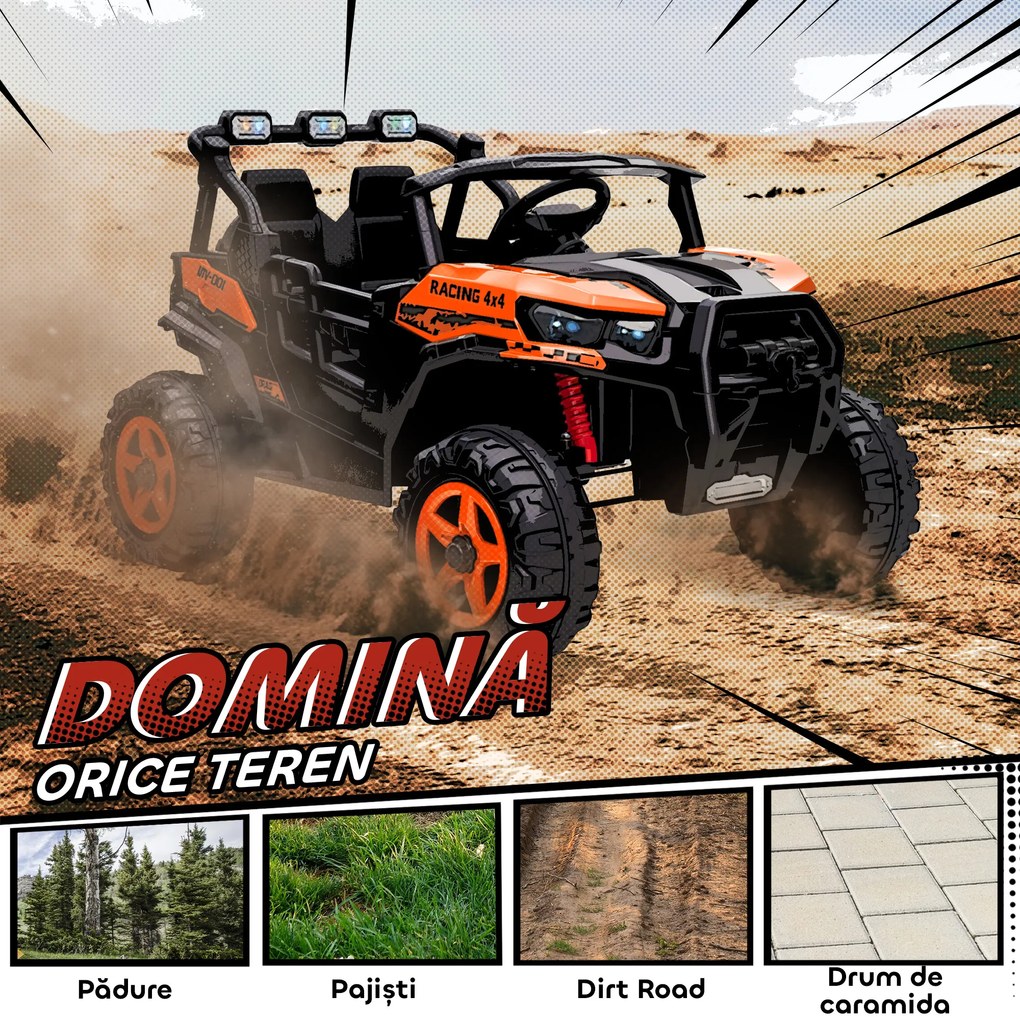 AIYAPLAY Mașinuță Electrică pentru Copii 3-8 Ani 24V cu 2 Locuri, Dublu Motor, Telecomandă și Pornire Lentă, Portocaliu | Aosom Romania