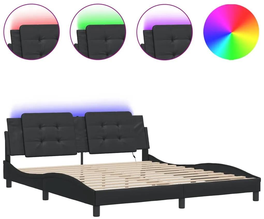 3214124 vidaXL Cadru de pat cu lumini LED, negru, 180x200 cm, piele ecologică