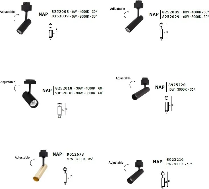 Accesoriu, Corp de iluminat pentru sina magnetica Buxton, Loop sau Sign, Nap 10W 3000K