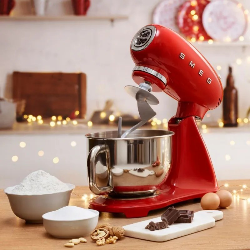 Mixer planetar SMEG SMF03RDEU, 800 W, 4,8 l, 10 viteze, Functie de pornire treptata, Rosu