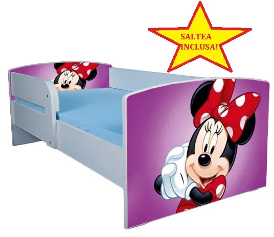 Pat tineret Minnie, cu protectie, 130x60 cm