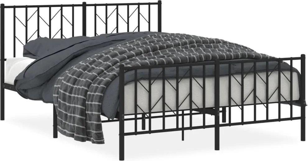 vidaXL Cadru pat metalic cu tăblie de cap/picioare, negru, 135x190 cm