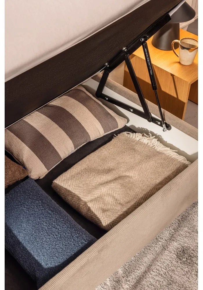 Pat boxspring taupe cu spațiu de depozitare 160x200 cm Elva Bold – Bonami Selection
