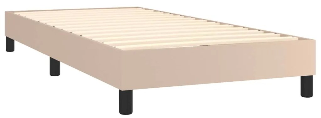 Pat box spring cu saltea, cappuccino, 100x200cm piele ecologica Cappuccino, 100 x 200 cm, Nasturi de tapiterie