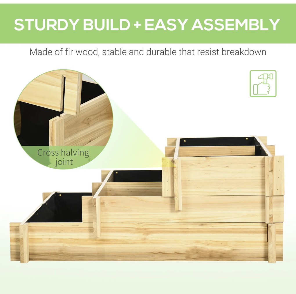 Outsunny Jardiniera pentru plan de cultivare inaltat pe 3 niveluri din lemn de brad, culoare lemnului, 93x93x35 cm | Aosom Romania