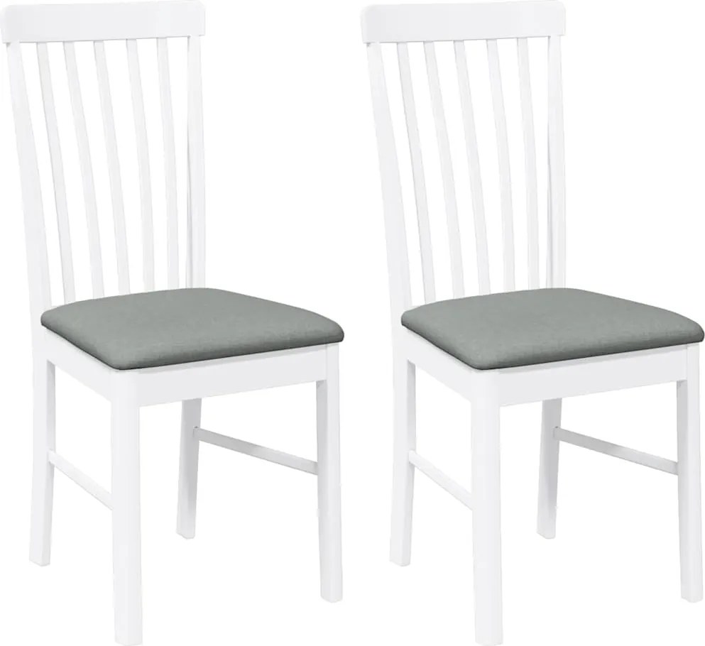 vidaXL Scaune de sufragerie cu perne 2 buc cauciuc din lemn masiv alb