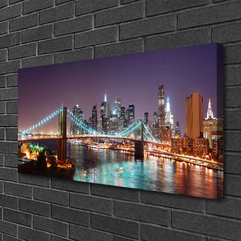 Tablou pe panza canvas Bridge City Arhitectura Violet Maro Albastru