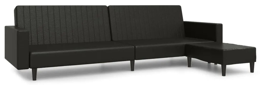 3081882 vidaXL Canapea extensibilă 2 locuri şi taburet, negru, piele ecologică