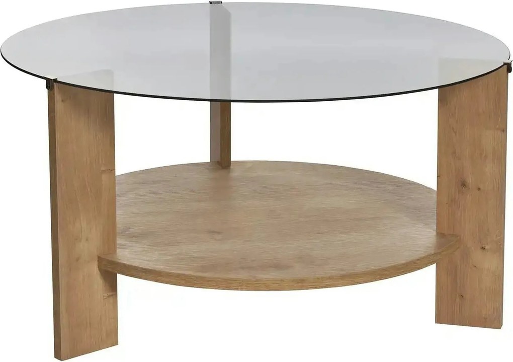 Masuta cafea CLARA, stejar safir/fumuriu, PAL/sticla, 75x75x40 cm