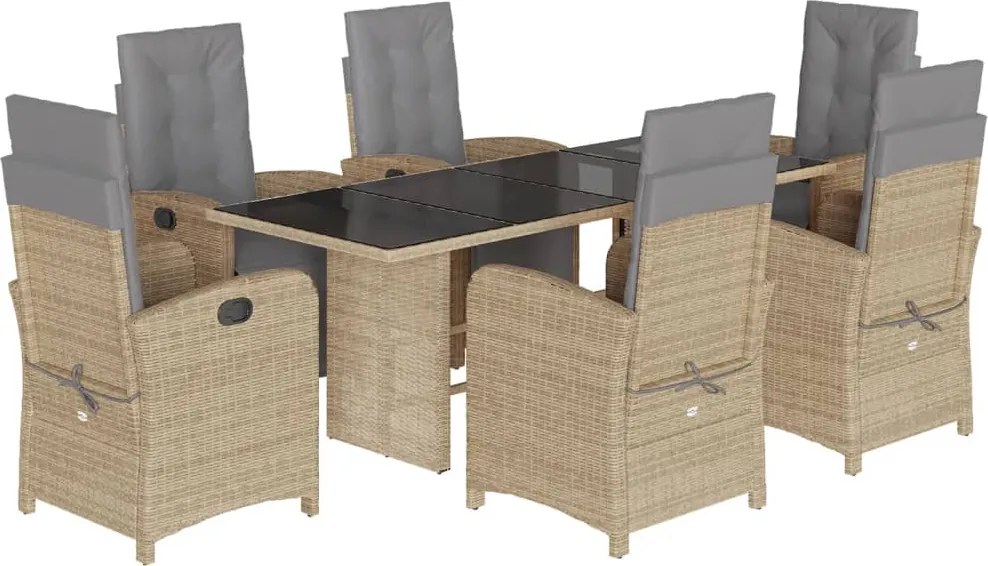 vidaXL Set de masă pentru grădină, 7 piese, cu perne, bej, poliratan