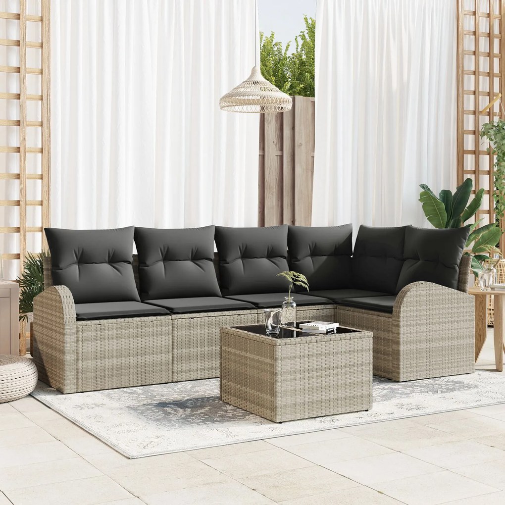 vidaXL Set de canapele pentru grădină 6 pcs Gri deschis Rattan poli
