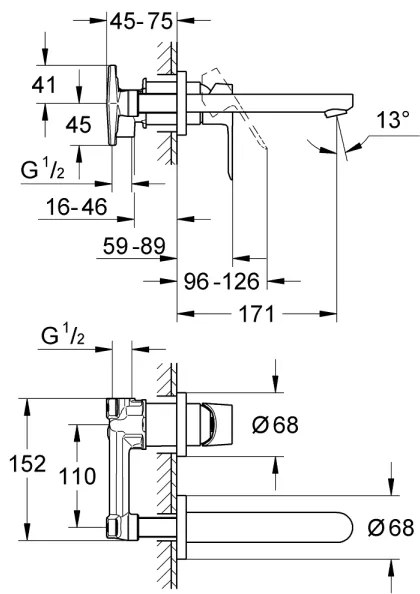 GROHE 20289000 - Baterie pentru lavoar cu două orificii BAULOOP 110 mm, crom lucios