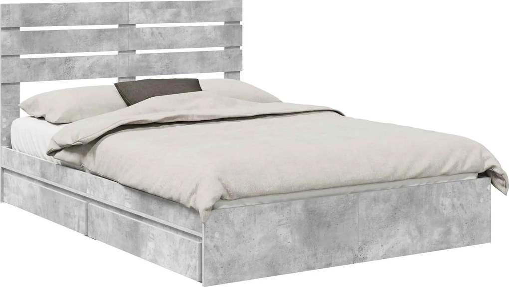 vidaXL Pat cu storage Gri din beton 150 x 200 cm Lemn compozit