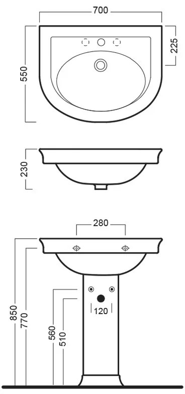 Lavoar suspendat, Hatria, Dolcevita, semioval, 70 cm, alb