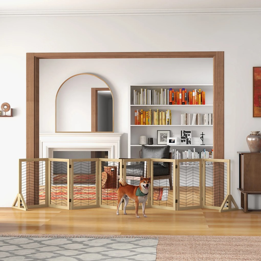 PawHut Grilaj pentru câini, grilaj pentru scări, barieră pliabilă, lemn de pin, 375 cm x 44 cm x 70 cm, natural | Aosom Romania