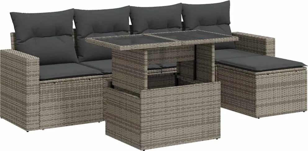 vidaXL Set mobilier grădină cu perne, 6 piese, gri, poliratan