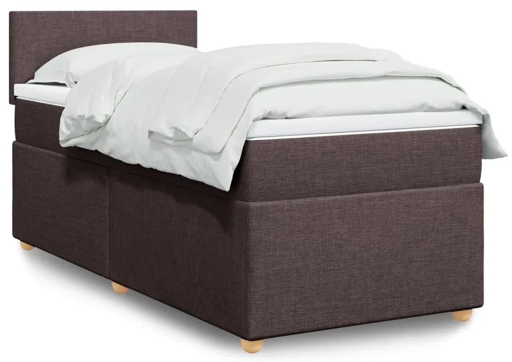 vidaXL Pat box spring cu saltea, maro închis, 100x200 cm, textil