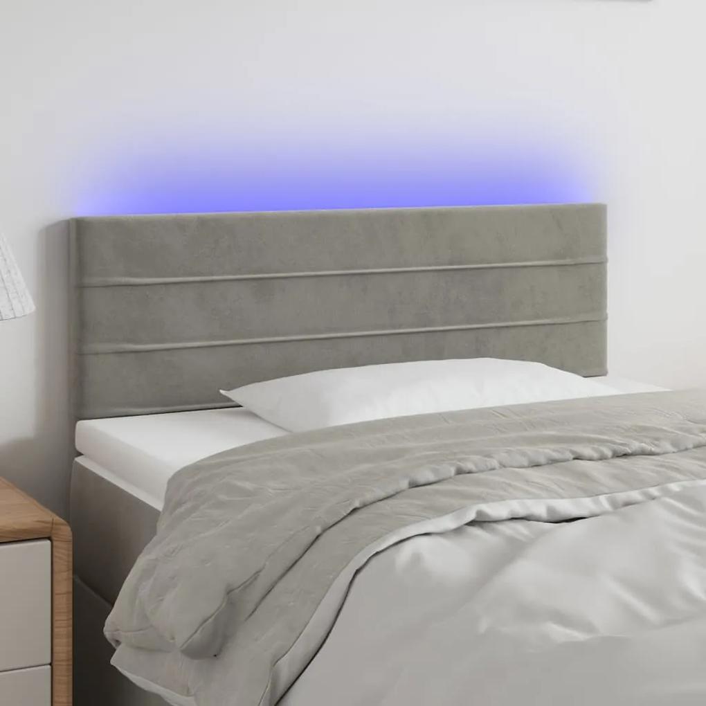 3121782 vidaXL Tăblie de pat cu LED, gri deschis, 80x5x78/88 cm, catifea