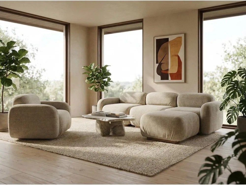 Modul pentru canapea modulară crem cu tapițerie din țesătură bouclé (cu colț pe partea stângă) Ailani – Makamii