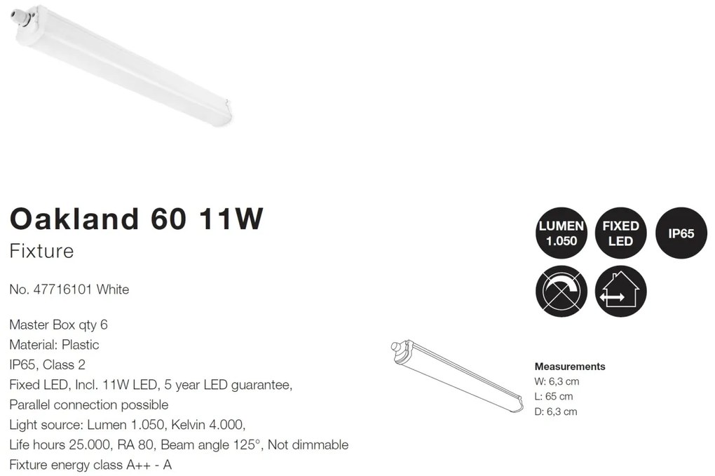 Aplica LED slim design liniar IP65 Oakland 60 11W 47716101 NL