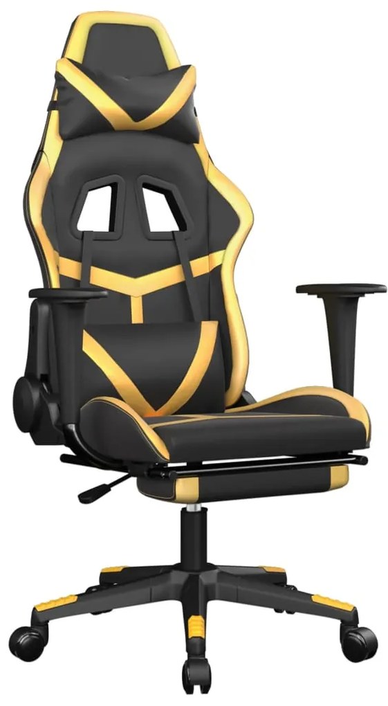 345436 vidaXL Scaun de gaming cu masaj/suport picioare negru/auriu piele eco