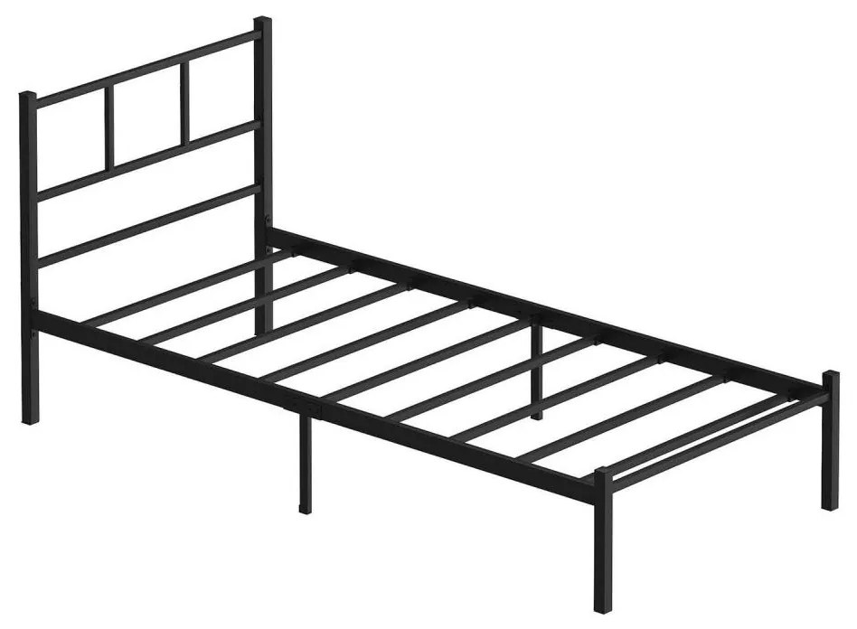 Pat metalic ROVAN 90 x 200 cm pentru o persoană, negru, sarcină maximă 120 kg