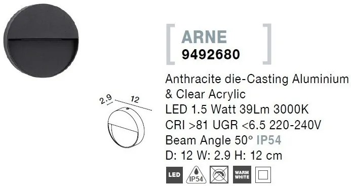 Aplica de perete pentru iluminat exterior IP54 ARNE