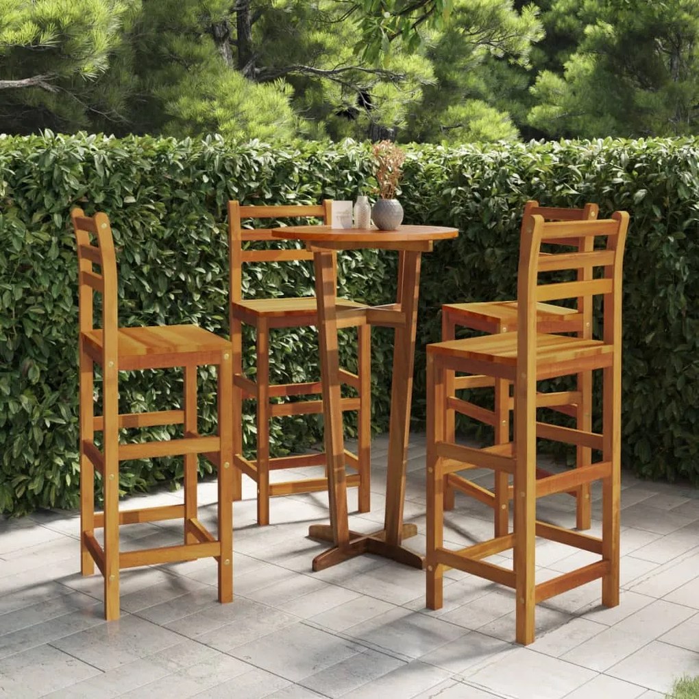 Set mobilier de bar de gradina, 5 piese, lemn masiv de acacia Scaune de bar cu spatar, 5