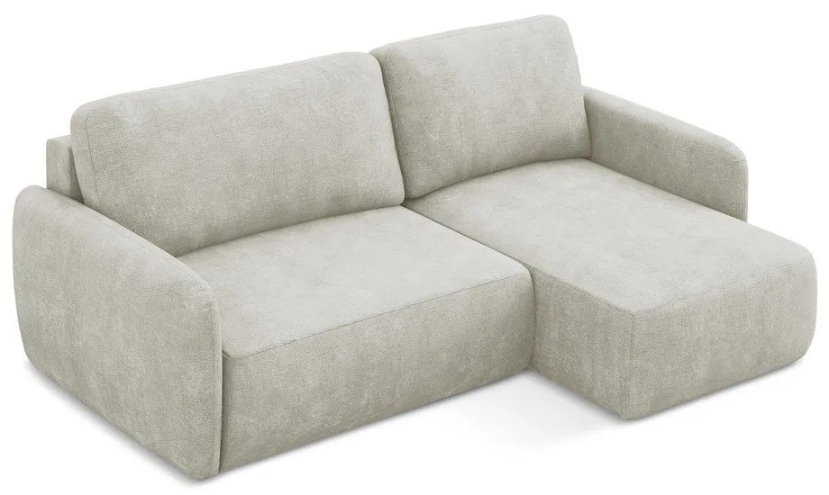 Colțar crem extensibil/cu spațiu de depozitare cu tapițerie din chenille (cu colț pe partea dreaptă/cu șezlong) Lilo – Makamii