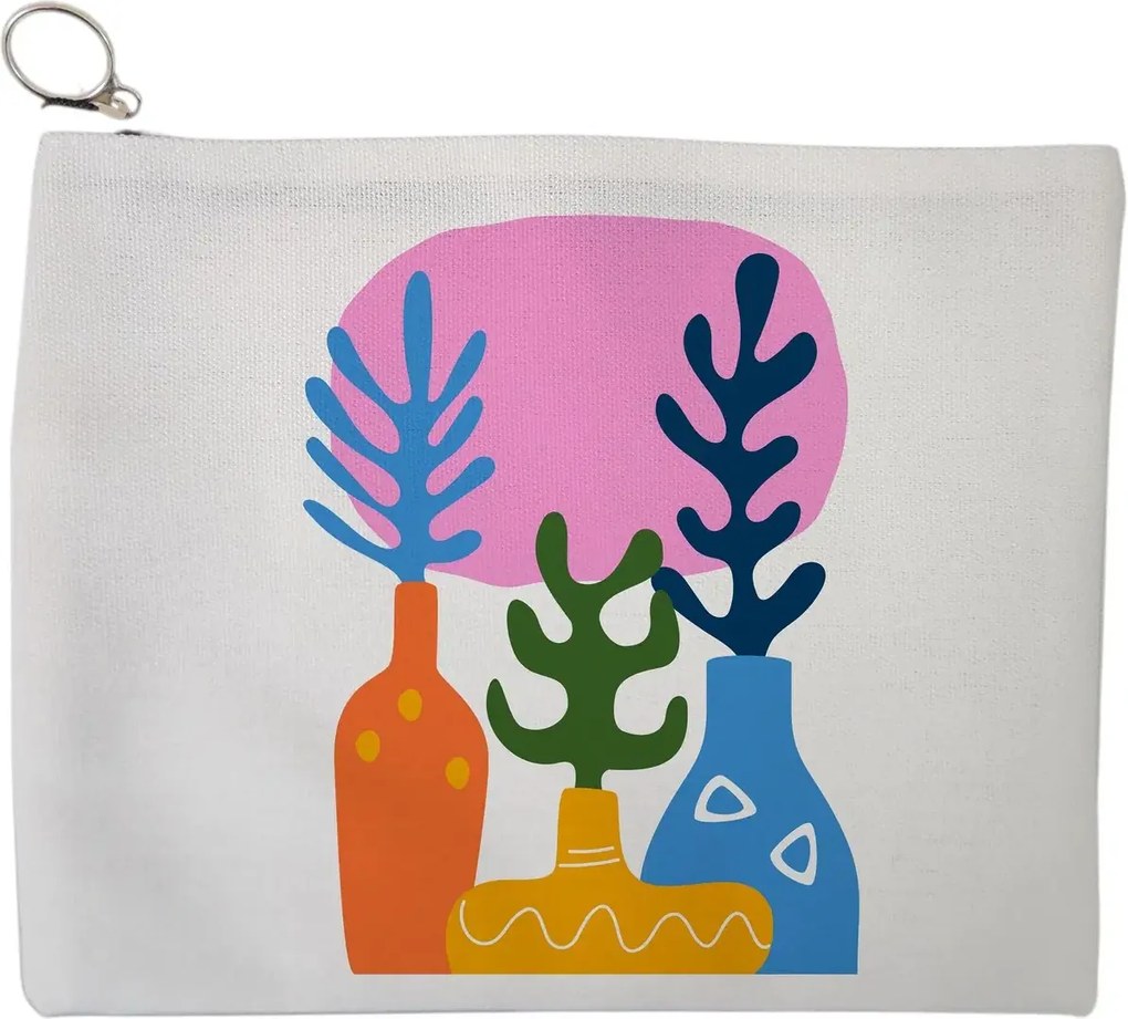 Portfard Cosmetice tip Plic, model Gradina Abstracta, 23x18 cm, Alb, BEKZ®