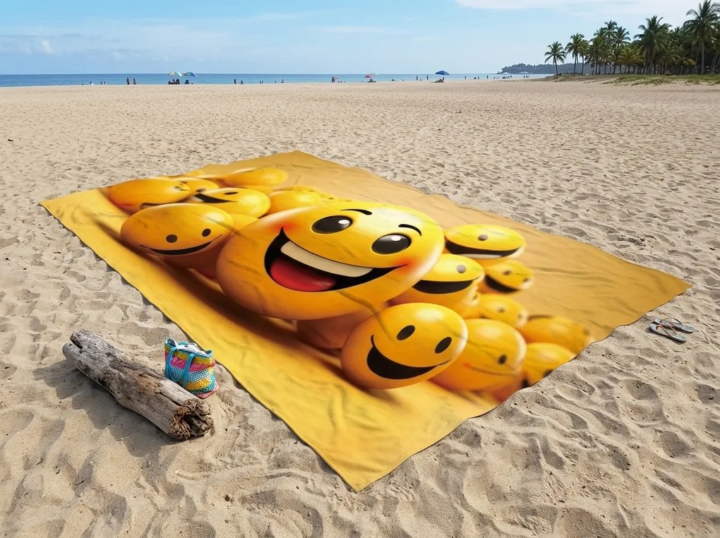 Prosop de plaja XXL cu uscare rapida HAPPINO galben 150 x 210 cm, 100% microfibra