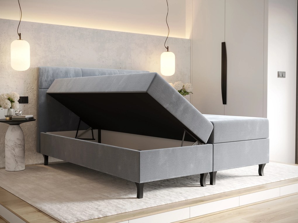 Pat matrimonial Boxspring 140 cm Lumba (bej) ( cu saltea și sp. depozitare). 1046676