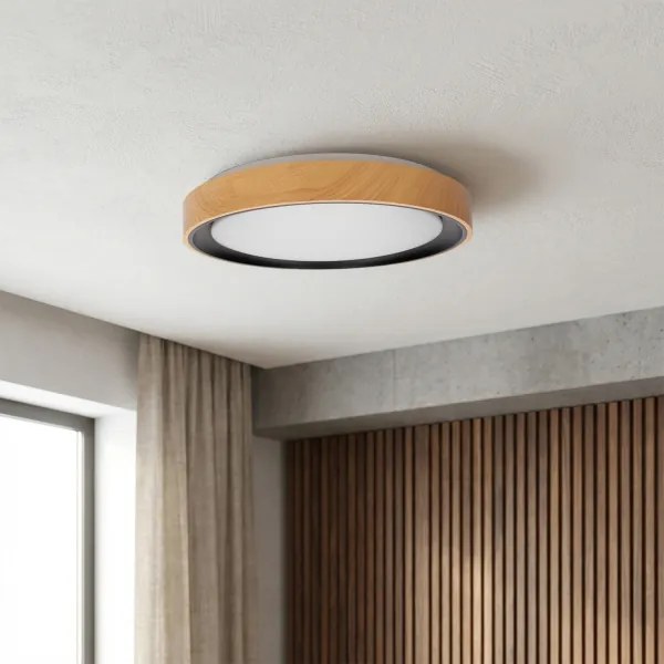Brilagi - Plafonieră LED dimabilă FLOCO, 48W, 230V, Ø 40 cm, lemn/negru + telecomandă