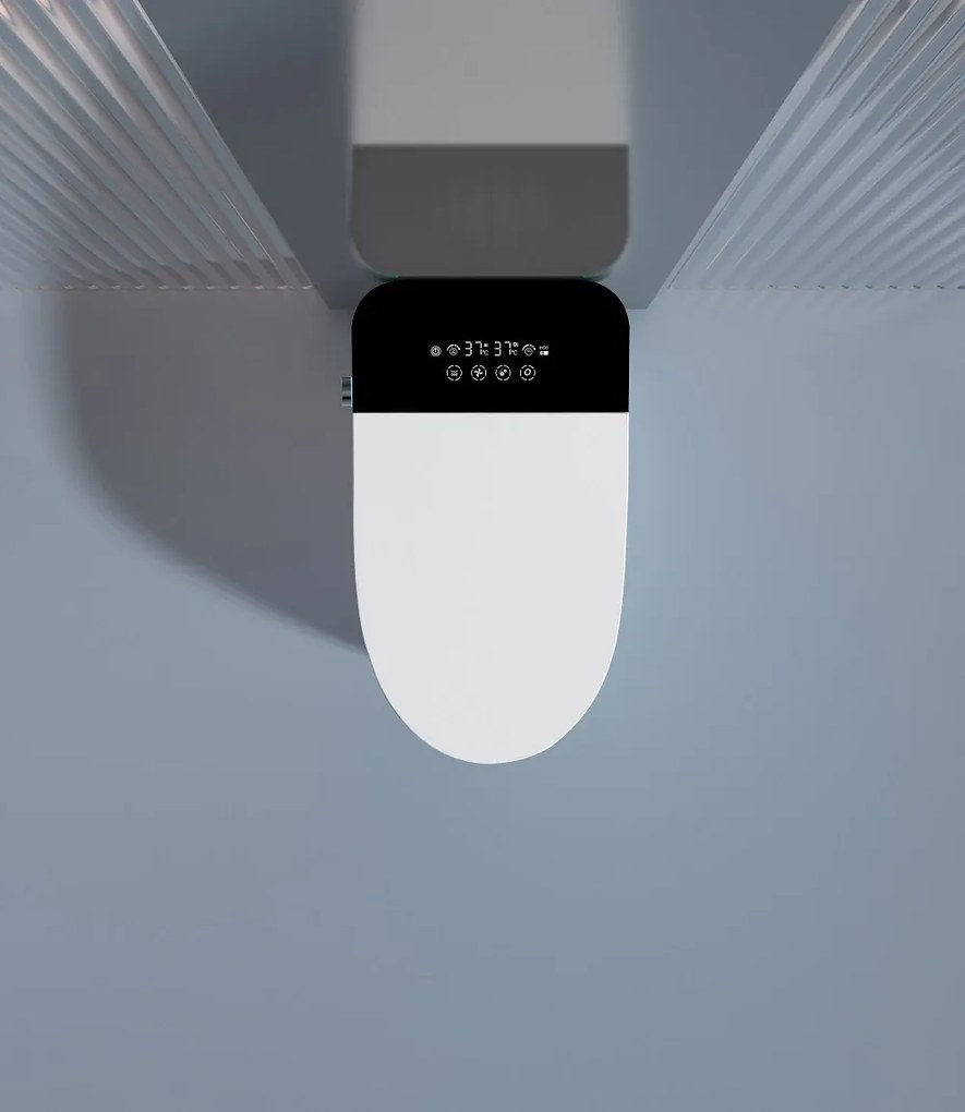 Smart WC 881 – Vas de Toaletă Inteligent cu Bideu, Sterilizare UV, Deschidere/Închidere automată, Senzor picior, Control inteligent al Temperaturii, Uscare aer cald, Iluminare de noapte, Afișaj LED, Telecomandă, Ceramică, Alb/Negru