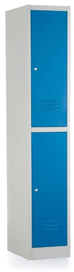 Dulap metalic - 2 cutii, 38 x 45 x 185 cm, incuietoare cu cilindru, albastru - ral 5012
