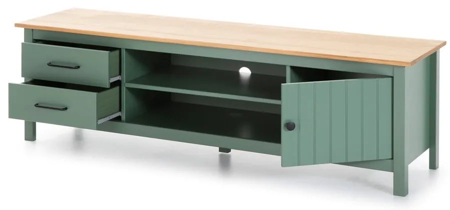 Masă TV verde/în culoare naturală din lemn masiv de pin 158x47 cm Miranda – Marckeric