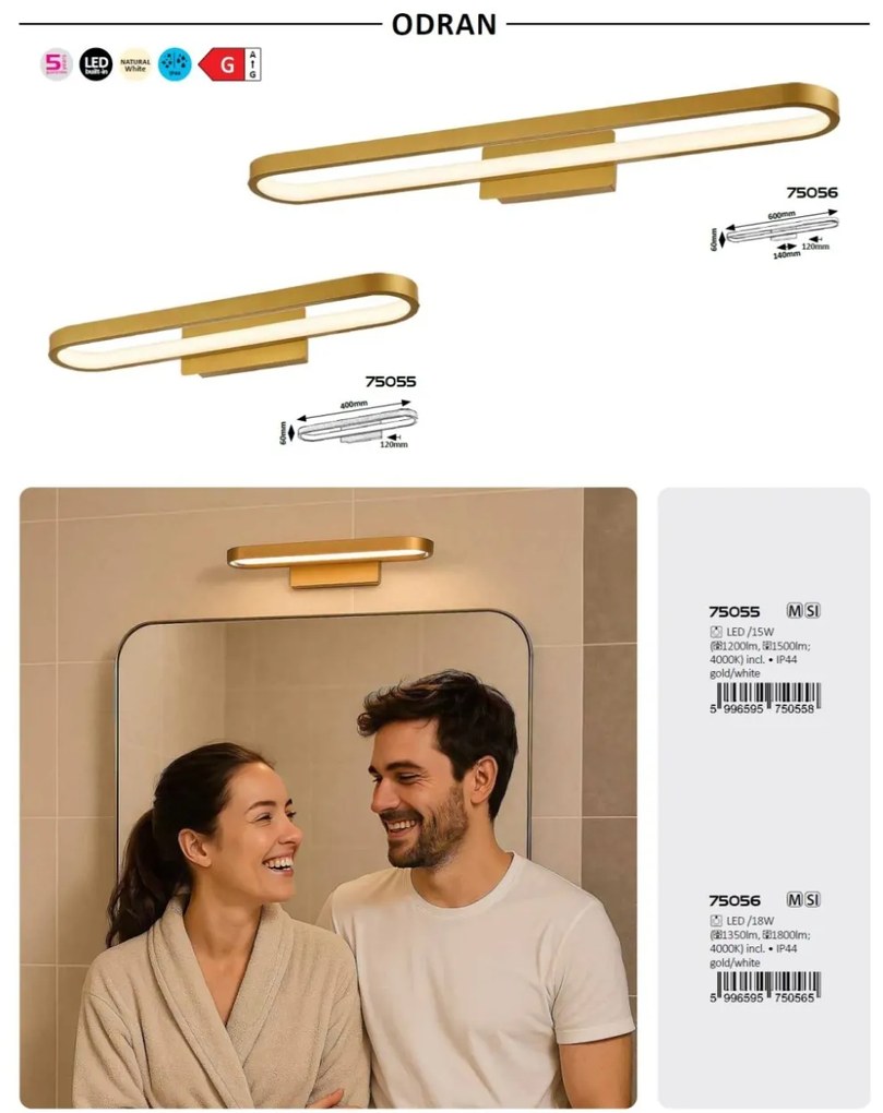 Aplica LED pentru baie protectie IP44 Odran L-60cm