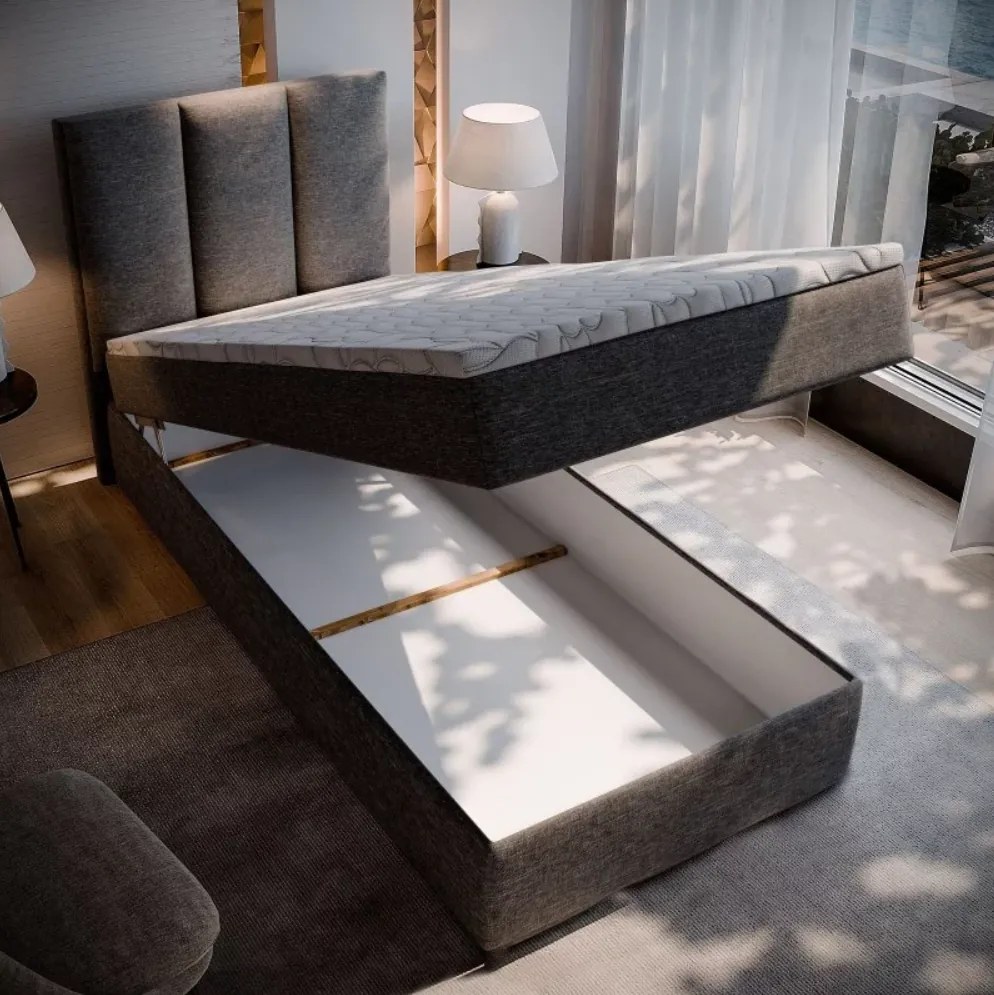 OFERTA Pat tapiatat boxspring MERALIS 90x200 cm bej clasa a II-a Saltele: Saltea cu arcuri Bonell