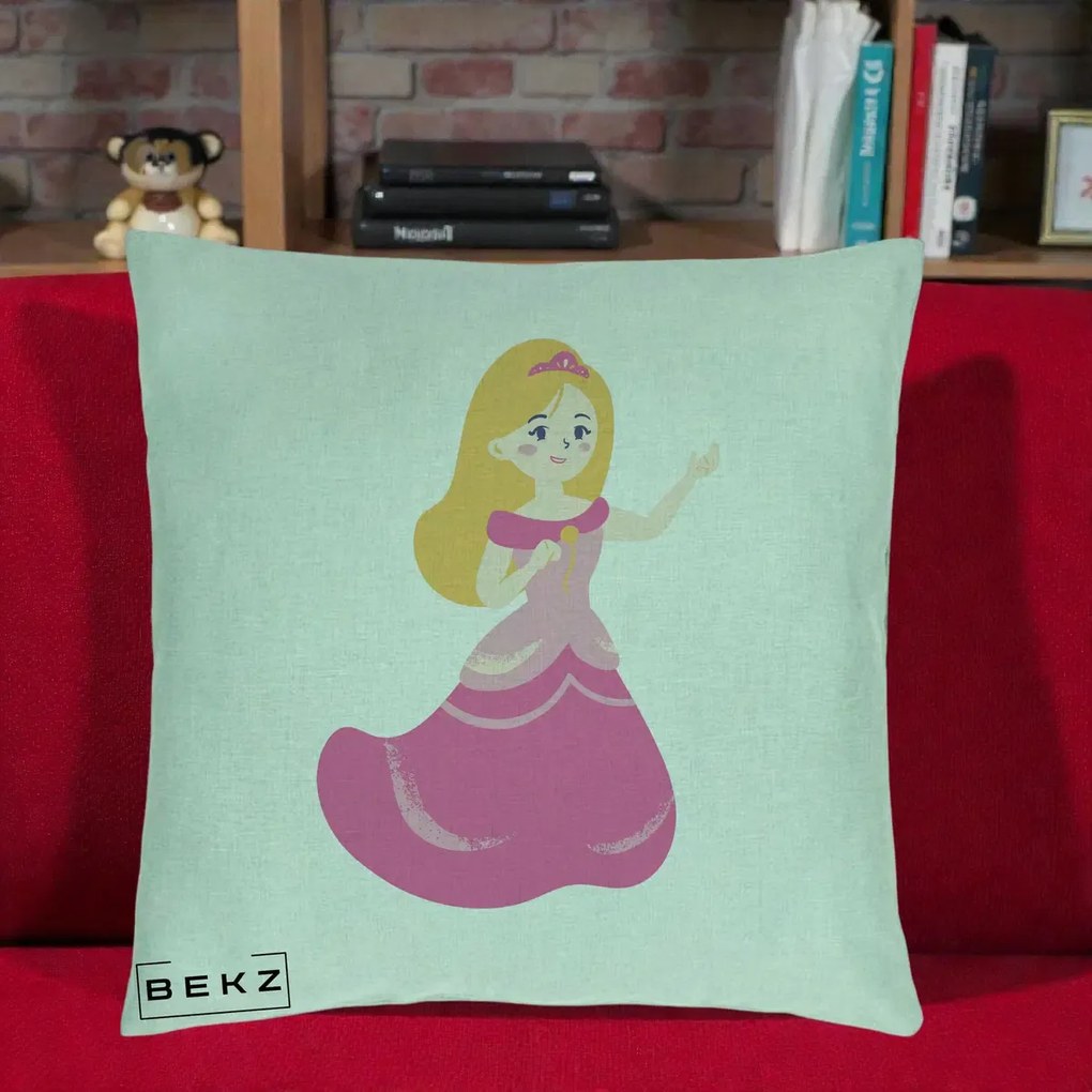 Perna Personalizata Printesa Roz cu Microfon, 40x40 cm, Verde Menta, Husa Detasabila, Perna Inclusa, BEKZ®