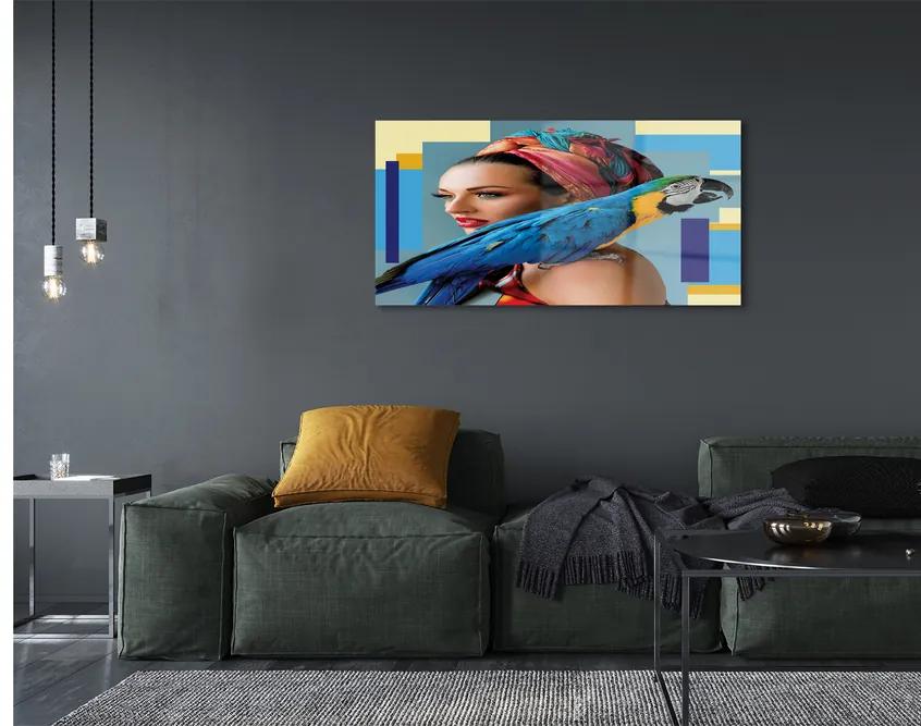 Tablouri pe sticlă Macaw pe umăr