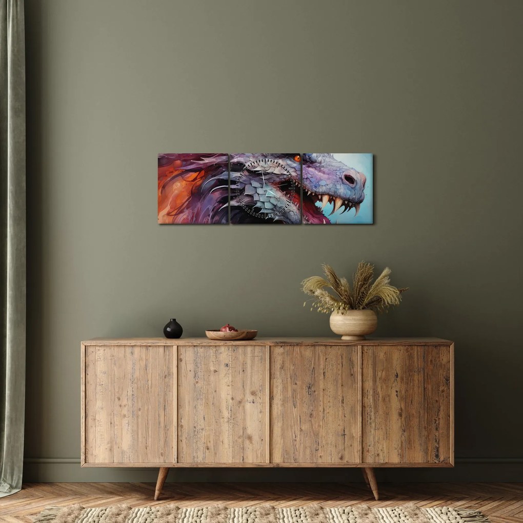 Tablou - Ilustrație a unui dragon (cu ceas) (90x30 cm)