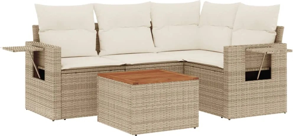 vidaXL Set canapele de grădină cu perne, 5 piese, bej, poliratan