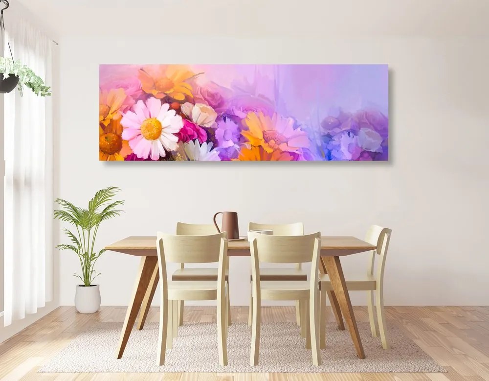 Tablou pictură în ulei a florilor multicolorate