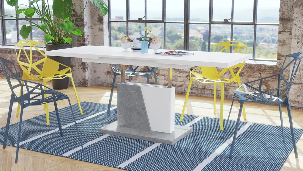 Mazzoni GRAND NOIR Alb Mat/Beton Millennium - MĂSUȚĂ DE CAFEA EXTENSIBILĂ MODERNĂ