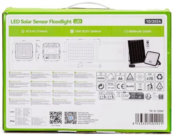 Proiector LED solar dimabil cu senzor Aigostar LED/120W/3,4V IP66 + telecomandă