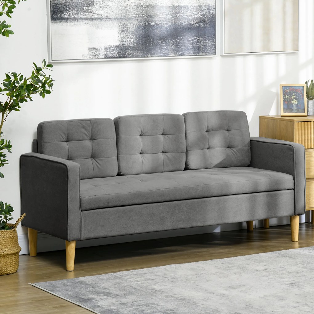 HOMCOM Canapea 3 Locuri Moderna din Tesatura Gri cu Compartiment de Depozitare | Aosom Romania