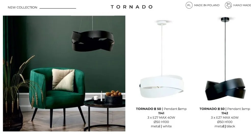 Pendul design modern Tornado II negru 50cm
